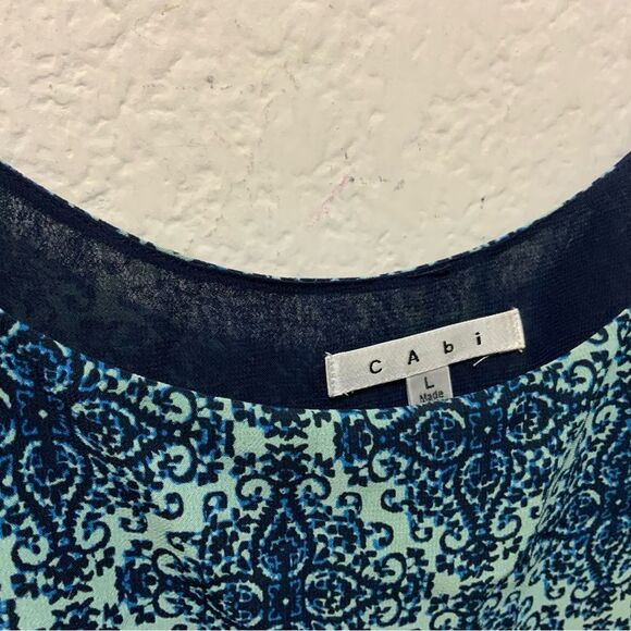 CABI 107 women’s L Border Stripe Cami Navy Blue Green Geometric Boho Tank - Picture 6 of 11